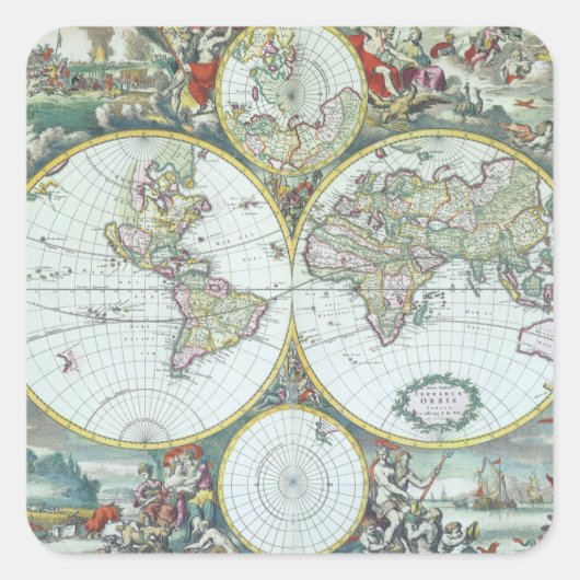 17世紀アンティーク世界地図フレドリック・ド・ウィット スクエアシール (正面)