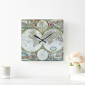 17世紀アンティーク世界地図フレドリック・ド・ウィット スクエア壁時計 (ホーム)