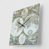 17世紀アンティーク世界地図フレドリック・ド・ウィット スクエア壁時計 (傾斜)