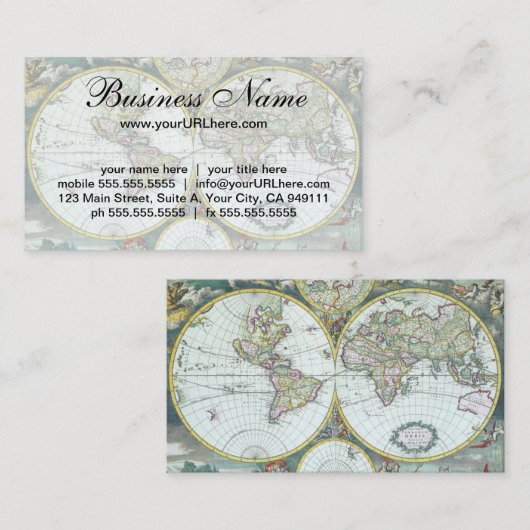 17世紀アンティーク世界地図フレドリック・ド・ウィット 名刺 (正面/裏面)