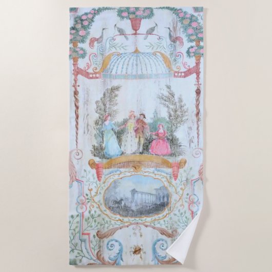 17世紀美術、鳥、人と風景 ビーチタオル (正面)