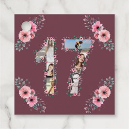 17人目の女の子の誕生日写真コラージュピンクの花 フェイバータグ