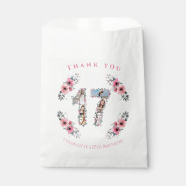 17人目の女の子の誕生日写真コラージュピンクの花 フェイバーバッグ