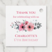 17人目の女の子誕生日フォトコラージピンクフラワーホワイト フェイバータグ (裏面)