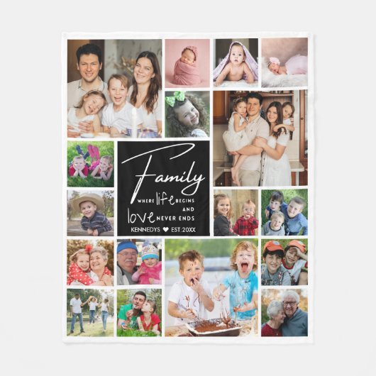 17写真モダンコラージュ名字引用文 フリースブランケット (正面)