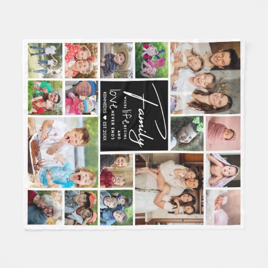 17写真モダンコラージュ名字引用文 フリースブランケット (正面(横))