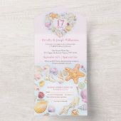 17周年結婚記念日の貝殻ハートウォーターカラー オールインワン招待状 (内側)