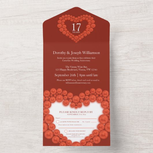 17周年記念結婚カーネリアビーズ オールインワン招待状 (内側)