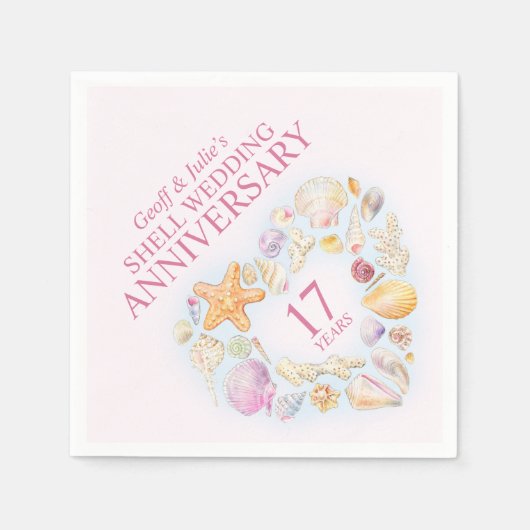 17周年記念結婚シェル水カラーハート スタンダードカクテルナプキン (正面)