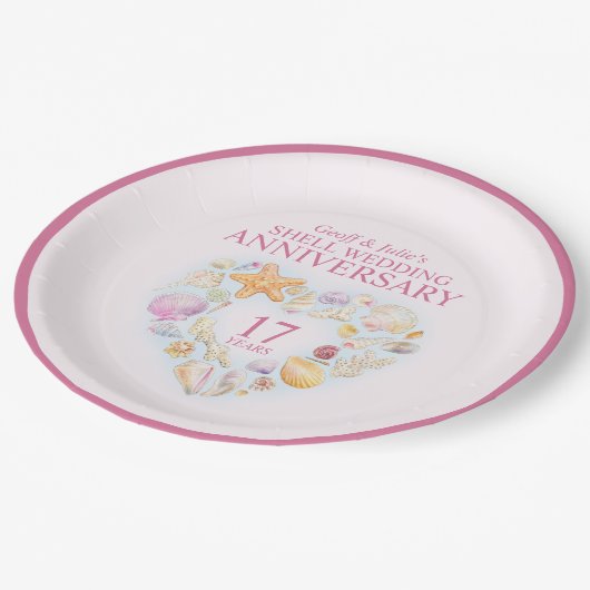 17周年記念結婚シェル水カラーハート ペーパープレート (アングル)