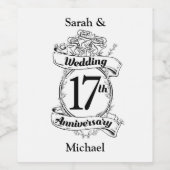 17周年記念結婚白黒のバラ ワインラベル (シングルラベル)