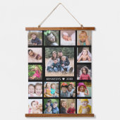 17家族の写真コラージュ自分の黒を作成 吊り下げ型タペストリー (正面)
