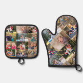 17家族パーソナライズされた写真コラージュ金ゴールドモノグラム 鍋つかみ&鍋敷きセット (正面)