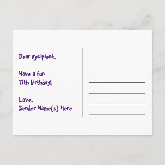 17歳の誕生日おめでとう：楽しいスターパターン、虹17、名前 ポストカード (裏面)