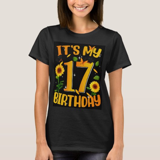 17歳の誕生日おめでとうTシャツ – 可愛いひまわりの誕生日 Tシャツ (正面)