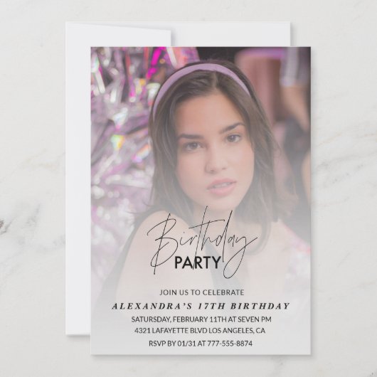 17歳の誕生日の招待Birthday Partyフォトグレー 招待状 (正面)