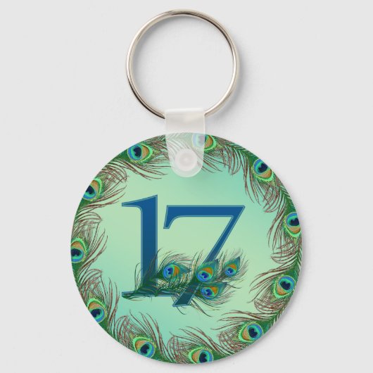 17歳の誕生日または記念日の孔雀の数 キーホルダー (正面)
