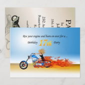 17歳の誕生日を祝おうフラミンゴバイクパーティーの招待状 招待状 (正面/裏面)