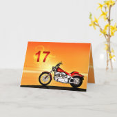 17歳の誕生日オートバイの夕日 カード (黄色い花)