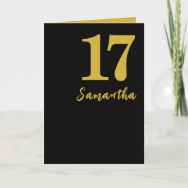 17歳の誕生日カード、黒と金ゴールド 案内状