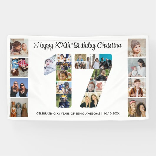 17歳の誕生日パーティー ナンバー17フォトコラージュ 横断幕 (横)