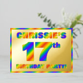17歳の誕生日パーティー - 楽しいレインボースペクトラム「17」 箔招待状 (立ち正面)