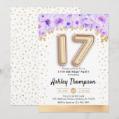 17歳の誕生日パーティー - 金風船 紫 招待状 (正面/裏面)