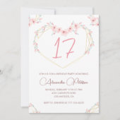 17歳の誕生日招待状ボホフローラピンク 招待状 (正面)
