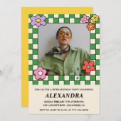 17歳の誕生日招待状レトロGroovy花 招待状 (正面/裏面)