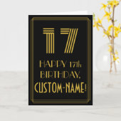 17歳の誕生日：アートデコ風のデザイン「17」＆名前 カード (黄色い花)