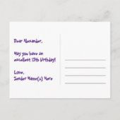 17歳の誕生日:ハートの楽しいパターン、虹 17 ポストカード (裏面)