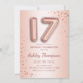 17歳の誕生日 - ローズゴールドの風船 招待状 (正面)