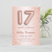 17歳の誕生日 - ローズゴールドの風船 招待状 (スタンド正面)