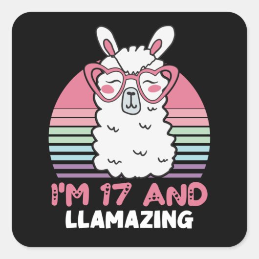 17歳Bday Llamazing 17誕生日Llama スクエアシール (正面)