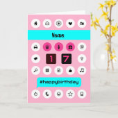 17番目のハッシュタグの誕生日の電話アイコン頭が切れるを追加 カード (黄色い花)