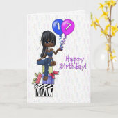 17番目の誕生日ガール カード (黄色い花)