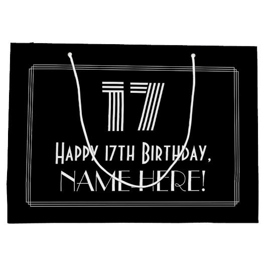 17番目の誕生日:インスパイアアールデコの「17」の外観と名前 ラージペーパーバッグ (裏面)