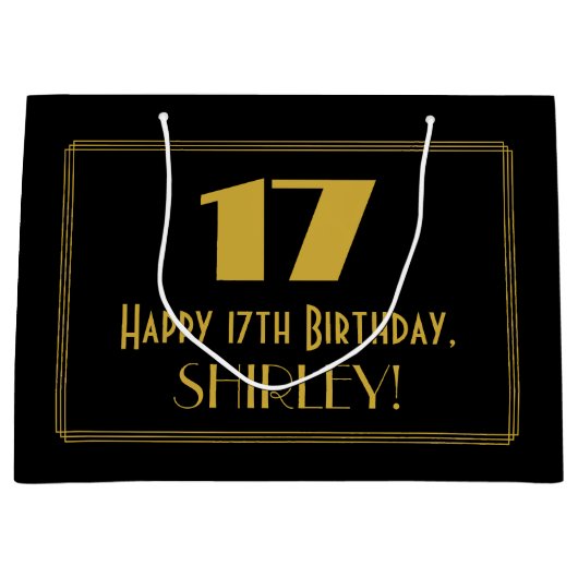 17番目の誕生日:インスパイアアールデコの「17」の外観と名前 ラージペーパーバッグ (正面)