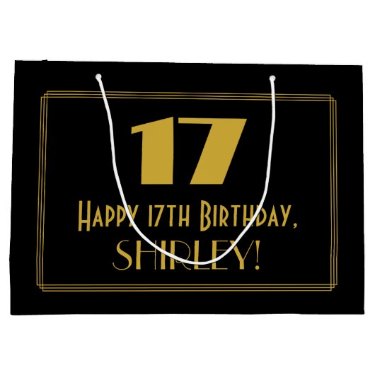 17番目の誕生日:インスパイアアールデコの「17」の外観と名前 ラージペーパーバッグ (裏面)
