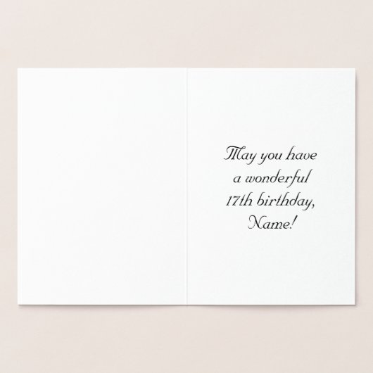 17番目の誕生日:、エレガントスクリプ華美ト、名前をカスタムする 箔カード (内部)