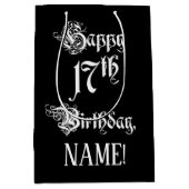 17番目の誕生日: ファンシー、スクリプエレガントト+名前をカスタムする ミディアムペーパーバッグ (正面)