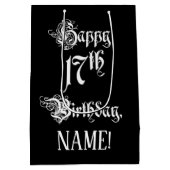 17番目の誕生日: ファンシー、スクリプエレガントト+名前をカスタムする ミディアムペーパーバッグ (裏面)