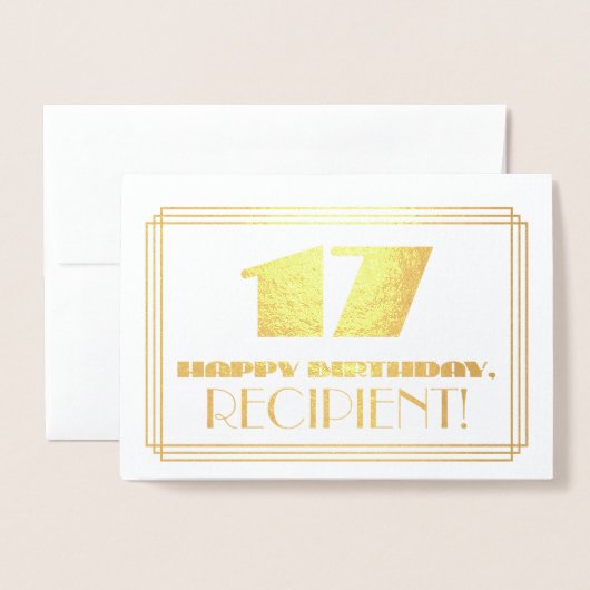 17番目の誕生日、名前+アールデコインスパイア「17」の外観 箔カード (封筒付き正面)