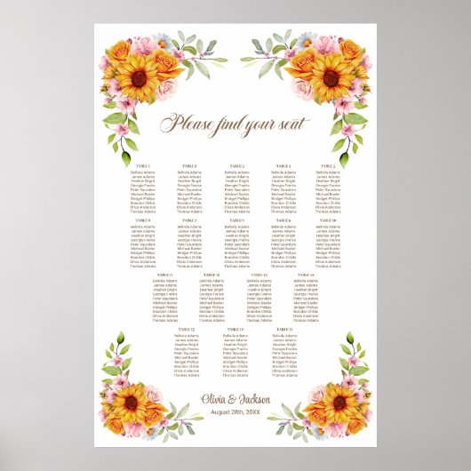 17表ひまわりバラ結婚の座席表 ポスター (正面)