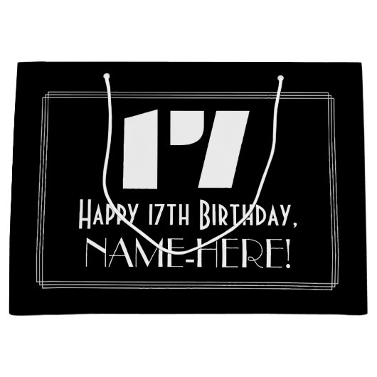 17誕生日インスパイア~アールデコルック"17" +名前 ラージペーパーバッグ (正面)