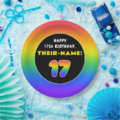 17誕生日カラフル:レインボー# 17,名前をカスタムする ペーパープレート (パーティー)