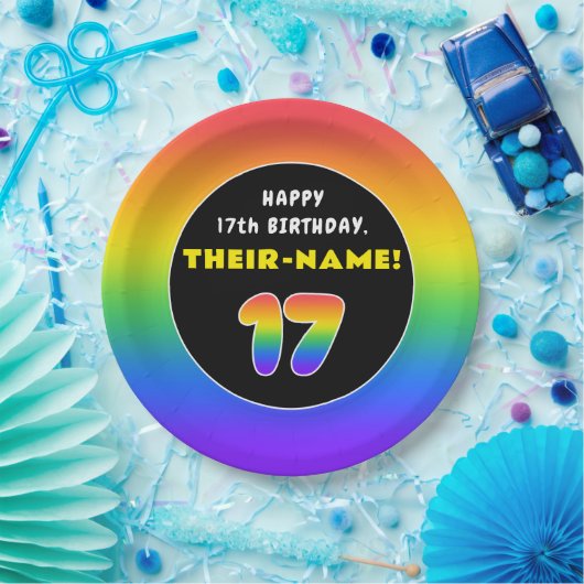 17誕生日カラフル:レインボー# 17,名前をカスタムする ペーパープレート (パーティー)