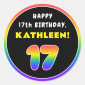 17誕生日カラフル:レインボー# 17,名前をカスタムする ラウンドシール (正面)