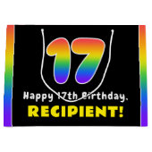 17誕生日カラフル:レインボー# 17,名前をカスタムする ラージペーパーバッグ (正面)