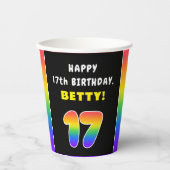 17誕生日カラフル:レインボー# 17,名前をカスタムする 紙コップ (正面)